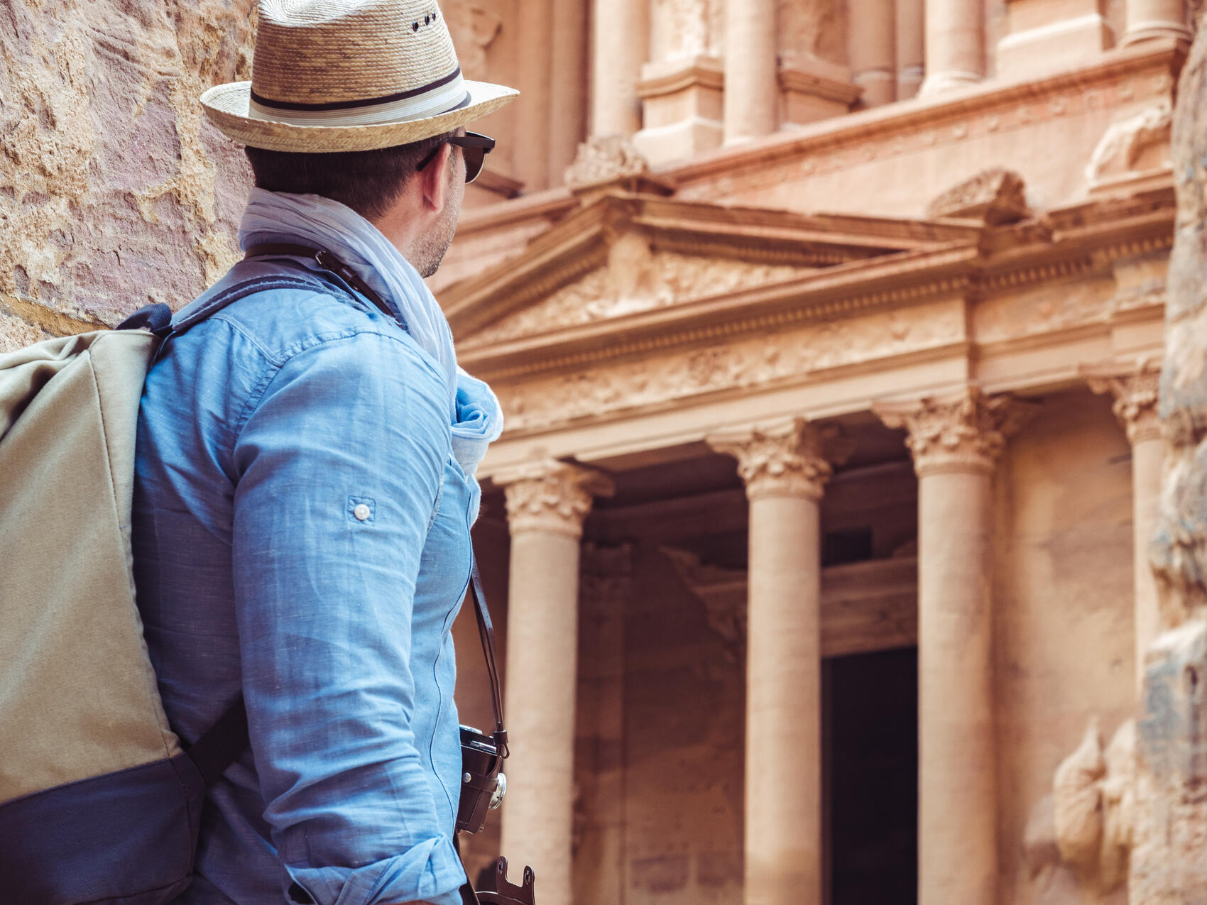 Tourist in a city of Petra in Jordan