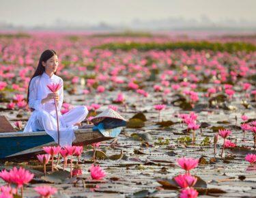 Beautiful  woman with Vietnam culture traditional dress,vintage style,Vietnam